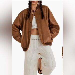 Free People We The Free Wild Rose Vegan Leather Bomber. NWOT. Chestnut combo